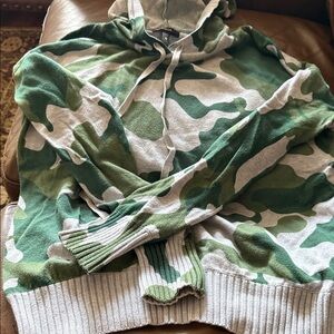 Aqua Green and Gray Camo Zip-Up Hoodie Sweater